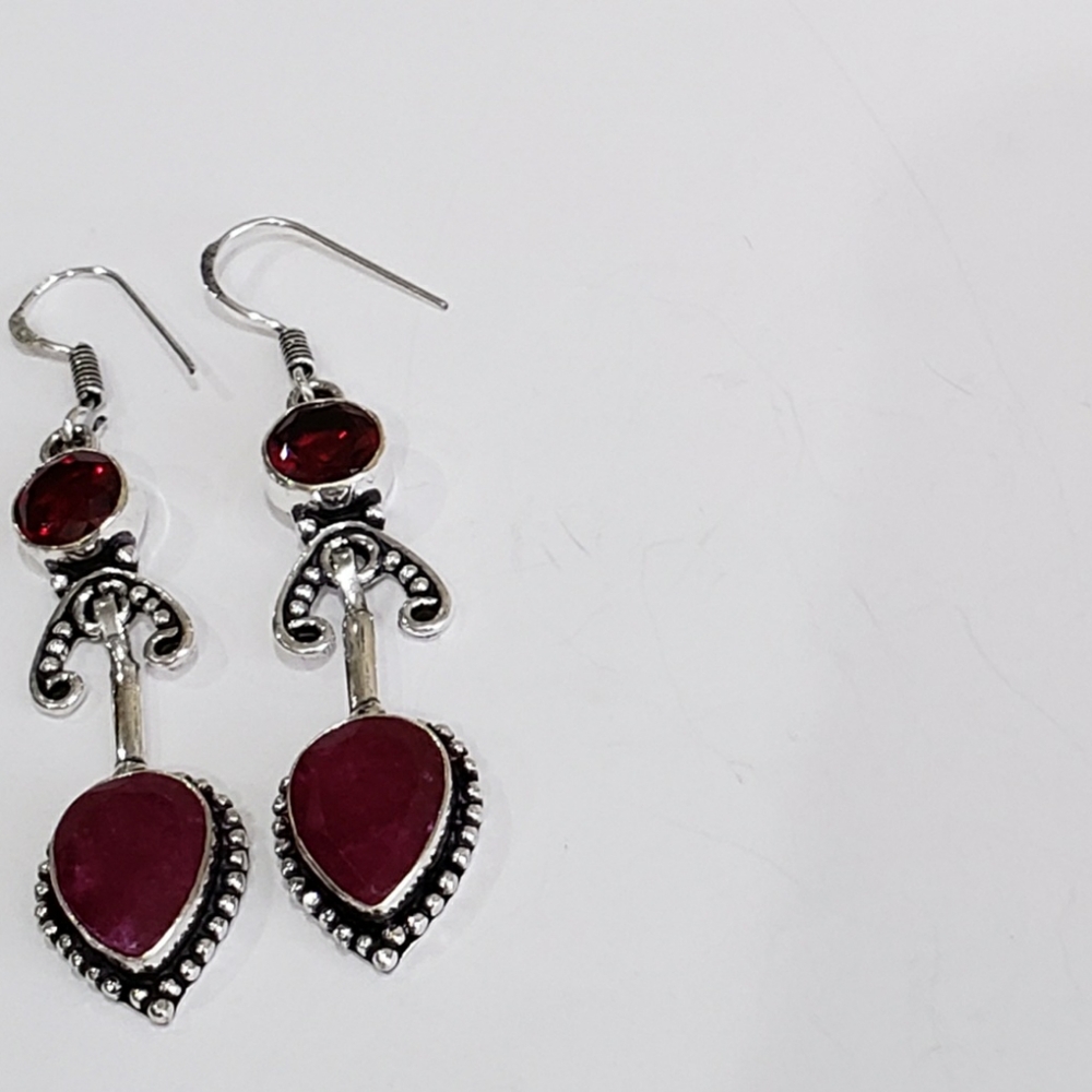 Ruby, Garnet Gemstone, 925 Silver Earrings, Drop … - image 6